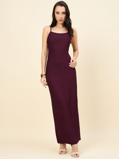Black Solid Square Neck Bodycon Maxi Dress