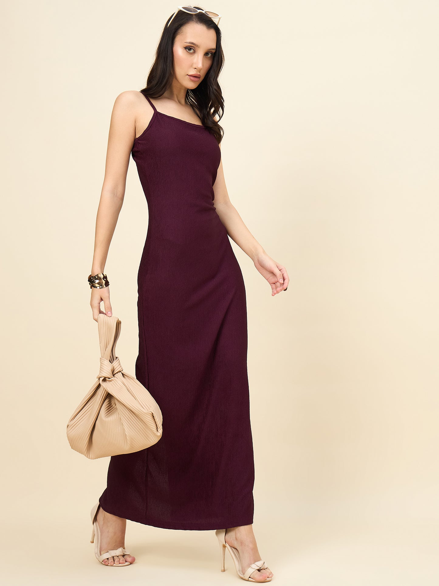 Black Solid Square Neck Bodycon Maxi Dress
