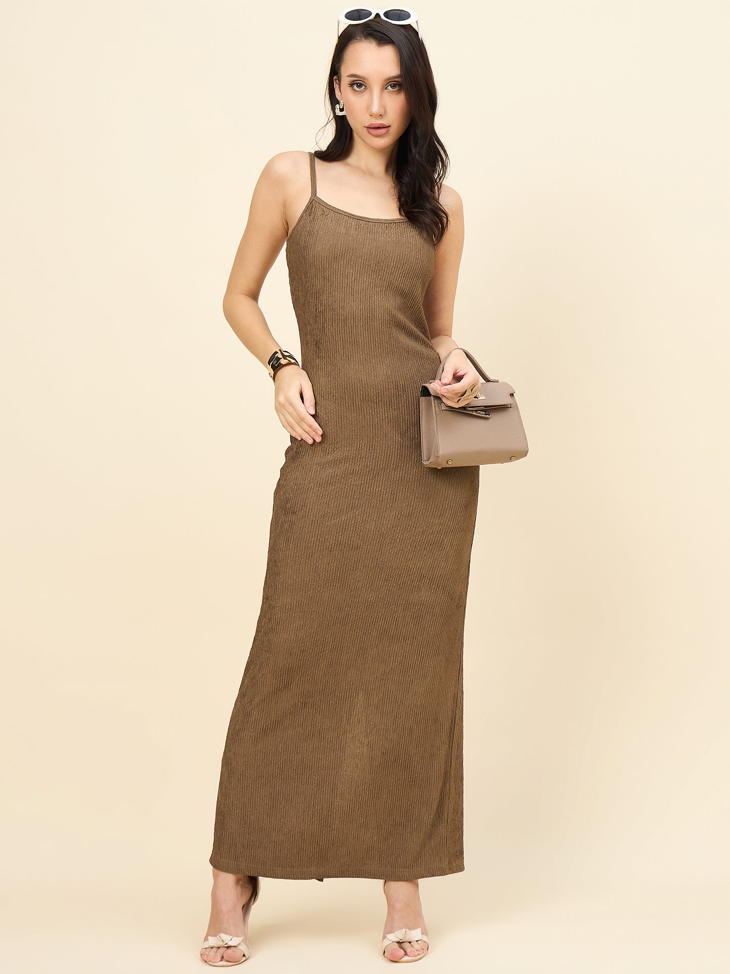 Black Solid Square Neck Bodycon Maxi Dress