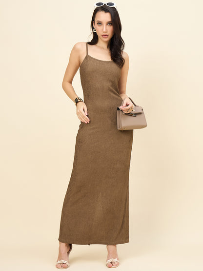 Black Solid Square Neck Bodycon Maxi Dress