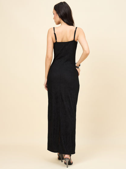 Black Solid Square Neck Bodycon Maxi Dress