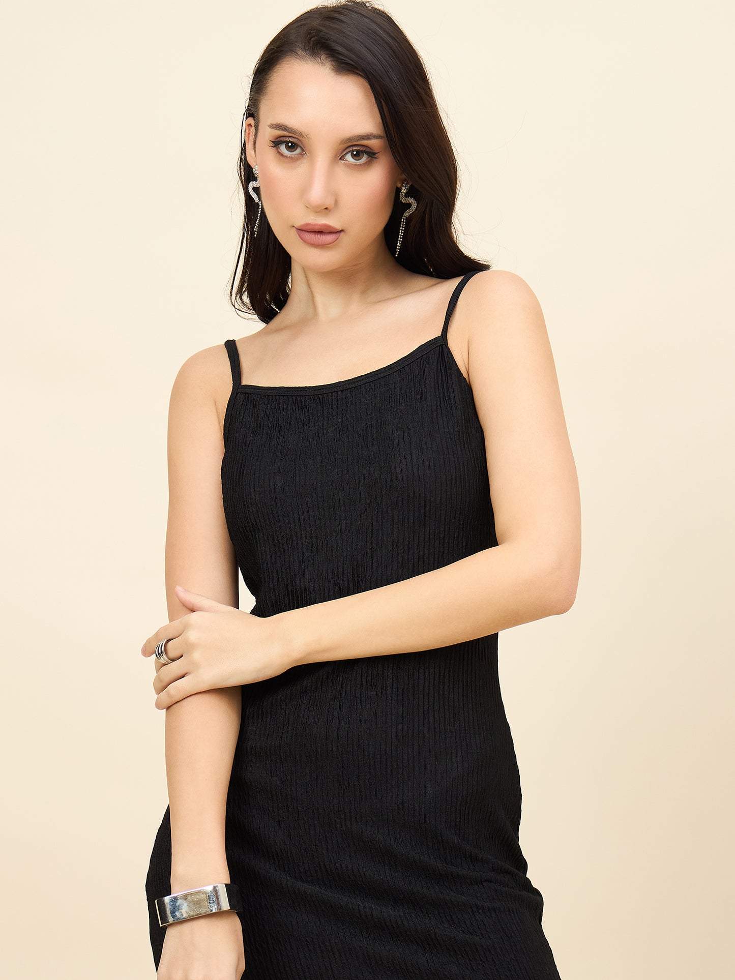 Black Solid Square Neck Bodycon Maxi Dress
