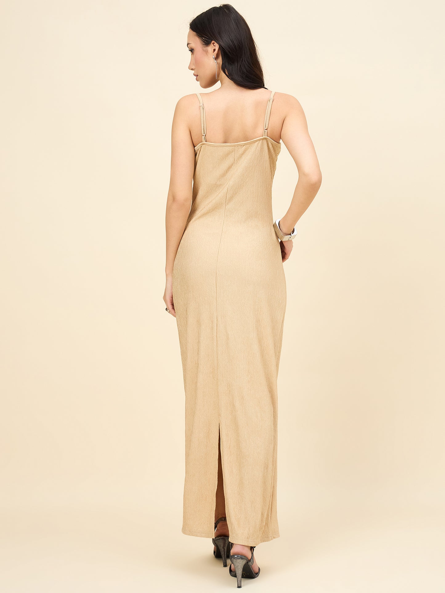 Black Solid Square Neck Bodycon Maxi Dress