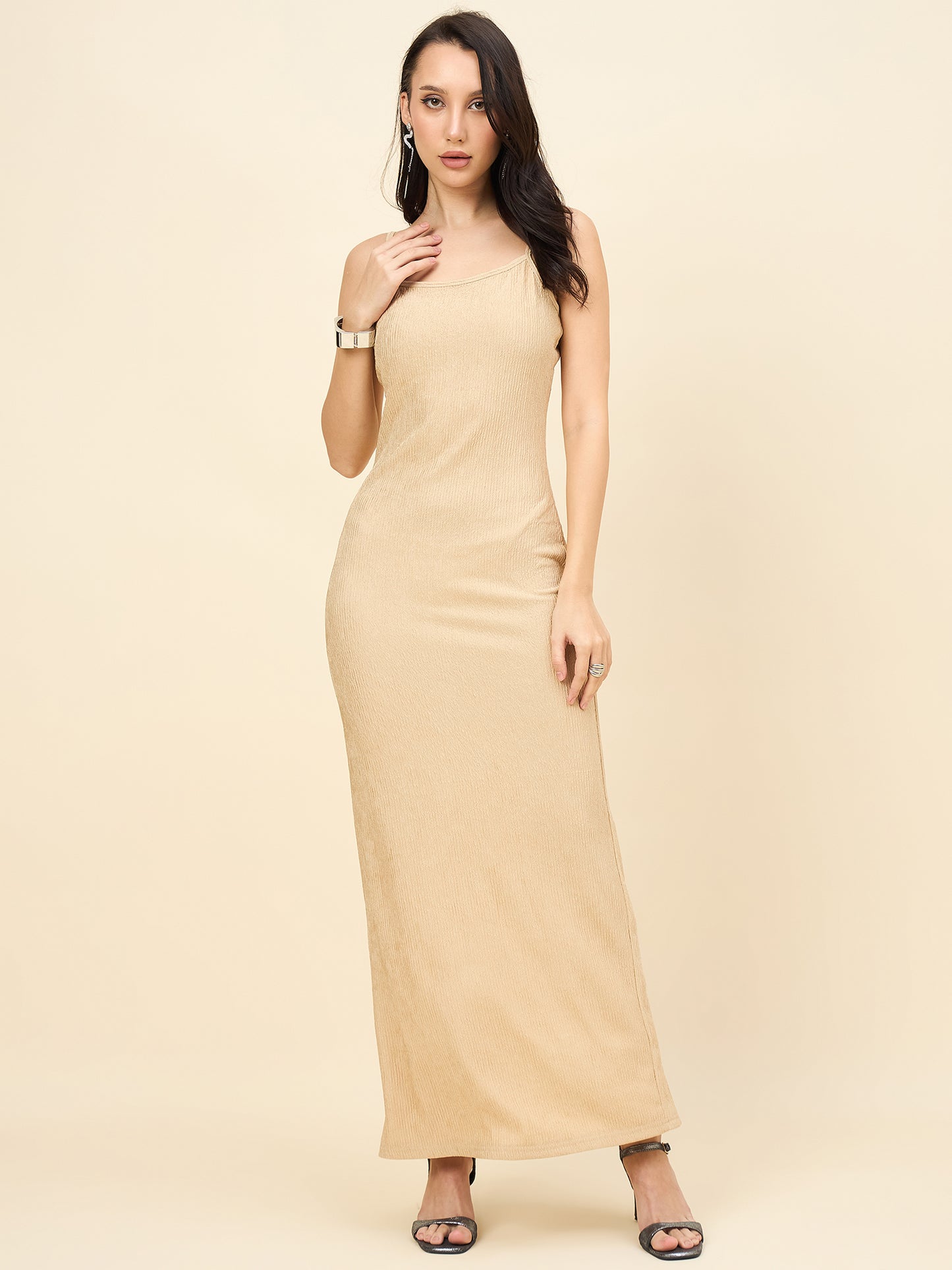 Black Solid Square Neck Bodycon Maxi Dress