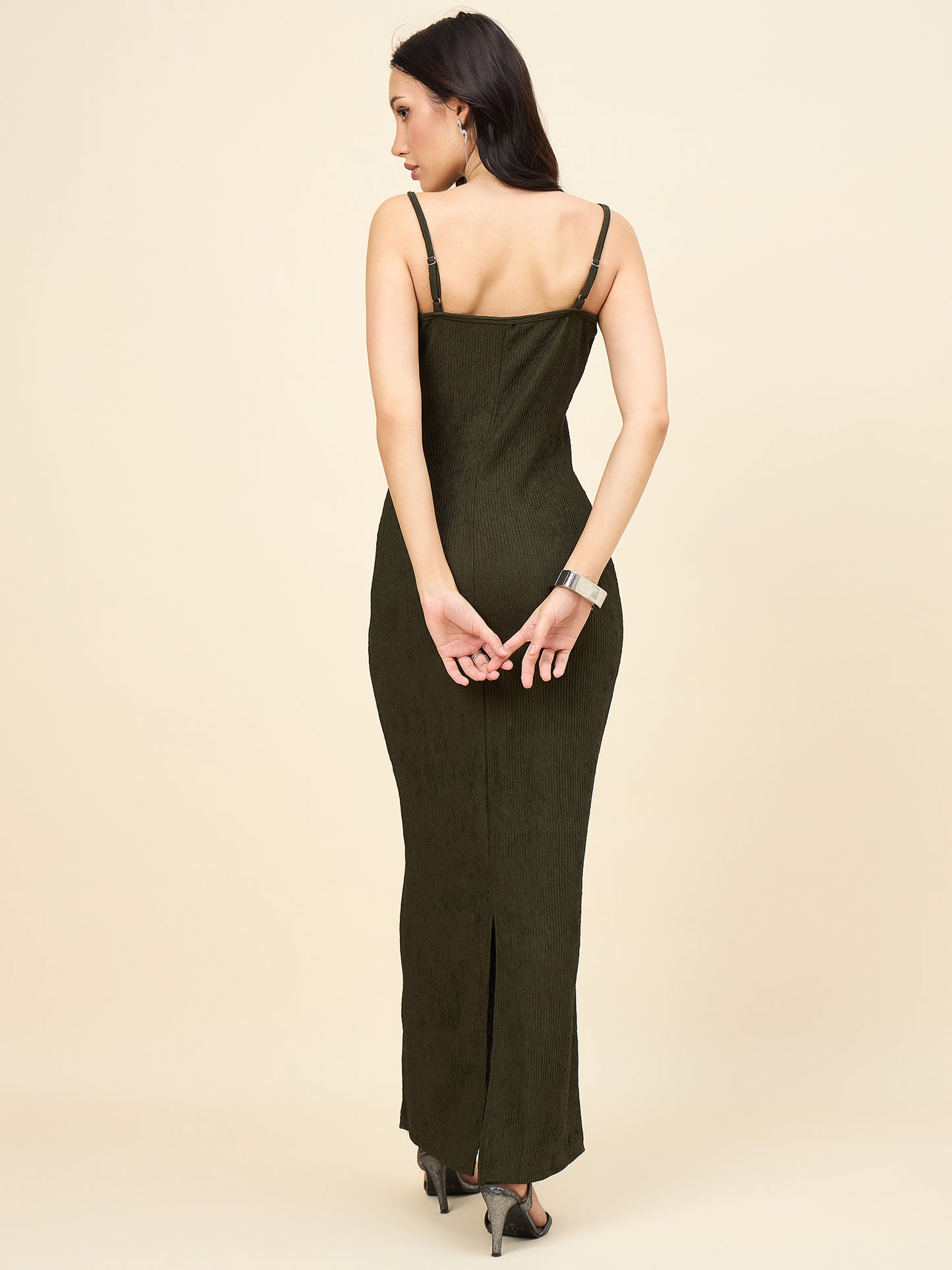 Black Solid Square Neck Bodycon Maxi Dress