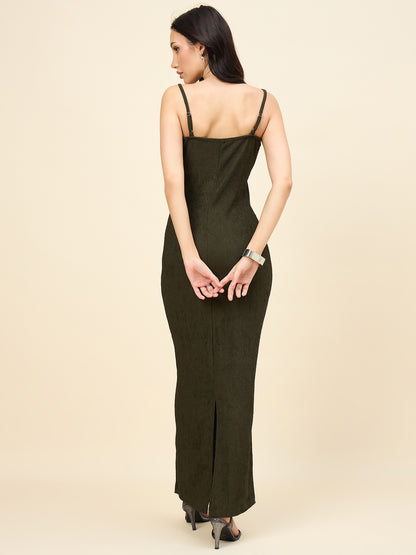 Black Solid Square Neck Bodycon Maxi Dress