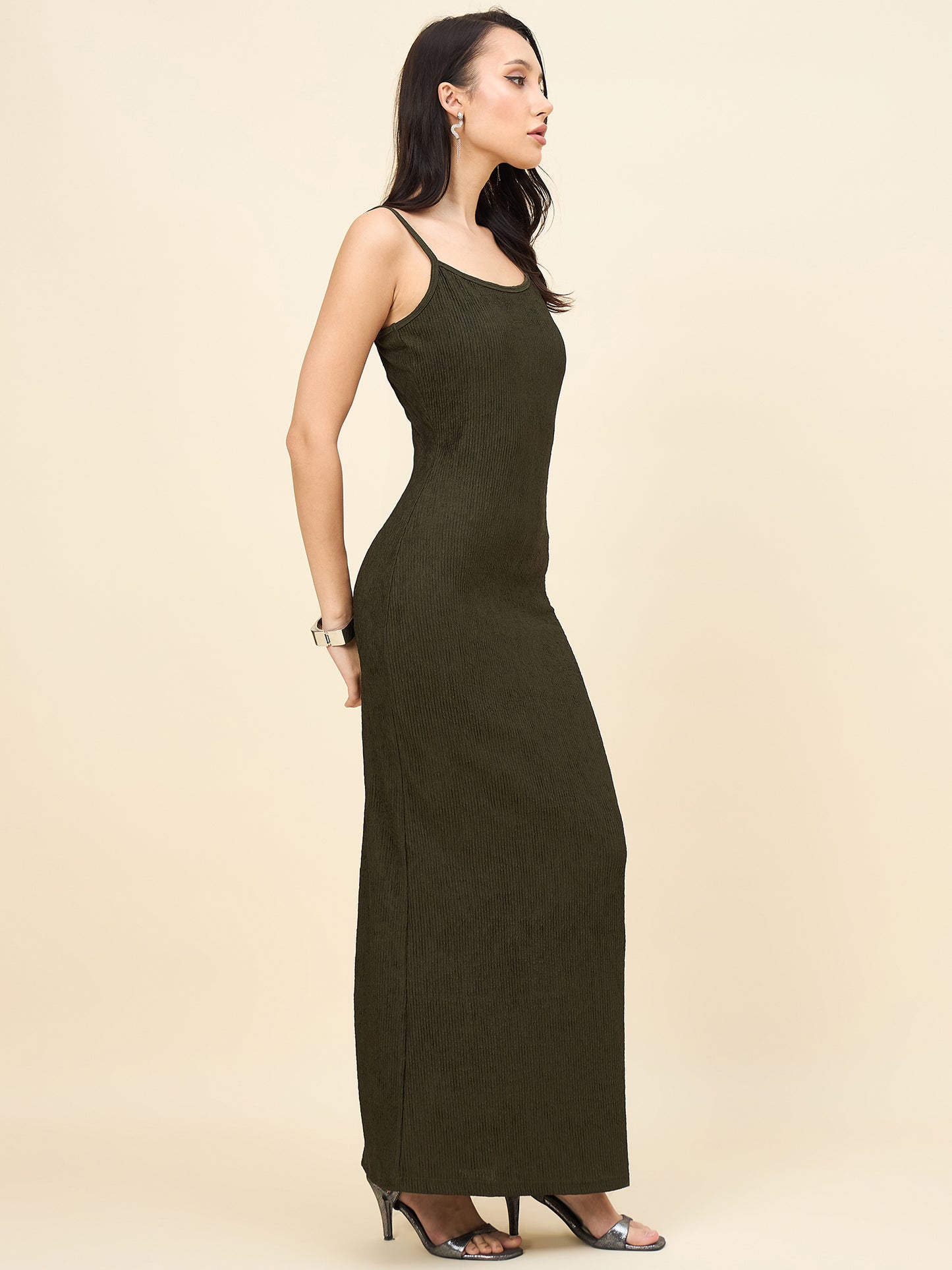 Black Solid Square Neck Bodycon Maxi Dress