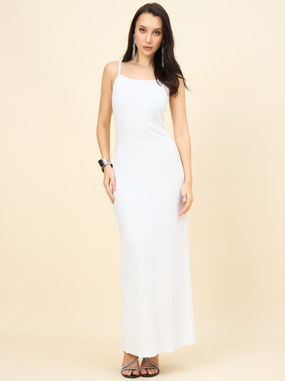 Black Solid Square Neck Bodycon Maxi Dress