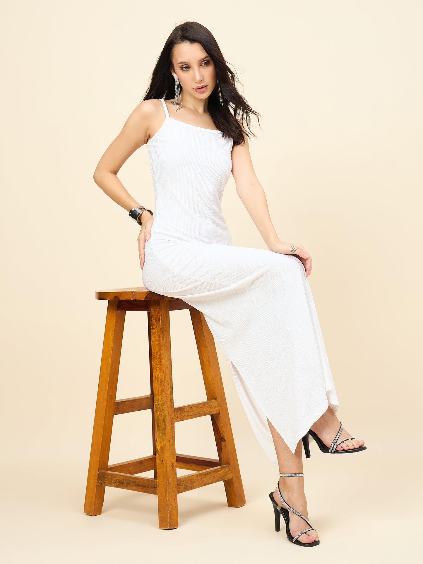 Black Solid Square Neck Bodycon Maxi Dress
