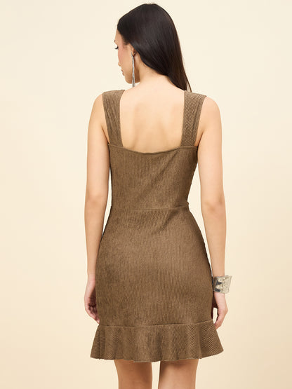 Sweetheart Neck Ribbed Mini Dress with Ruffled Hem