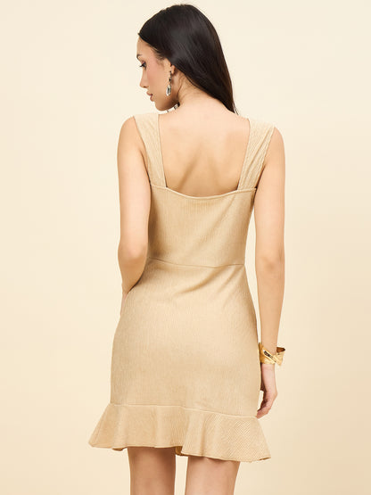 Sweetheart Neck Ribbed Mini Dress with Ruffled Hem
