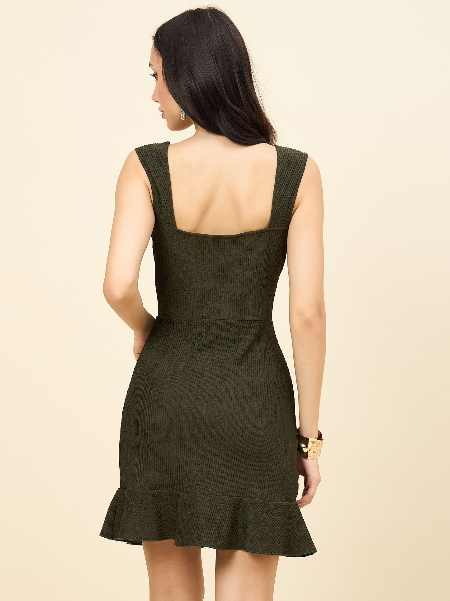 Sweetheart Neck Ribbed Mini Dress with Ruffled Hem