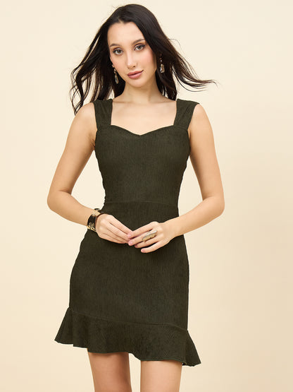 Sweetheart Neck Ribbed Mini Dress with Ruffled Hem