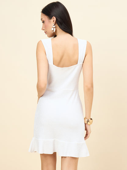 Sweetheart Neck Ribbed Mini Dress with Ruffled Hem