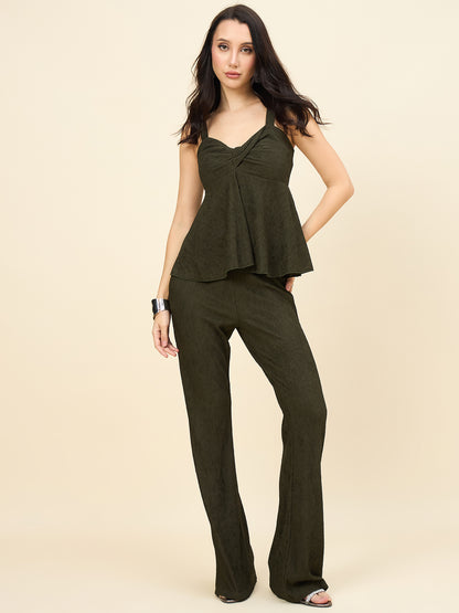 Black Ribbed Co-ord Set with Twisted Knot Detail