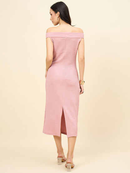 Light pink bodycon midi dress with boat neck