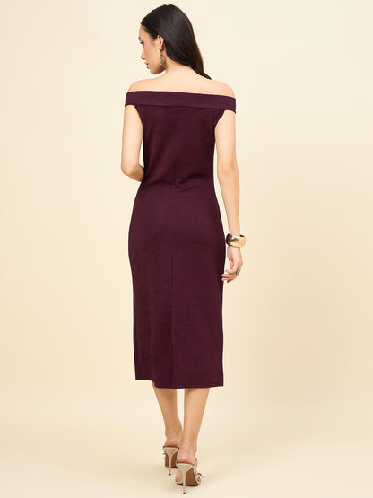 wine bodycon midi dress with boat neck