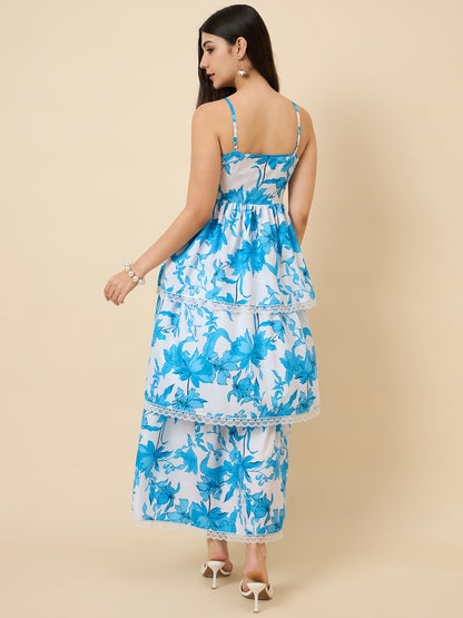 Diya Printed Tiered Lace Midi Dress