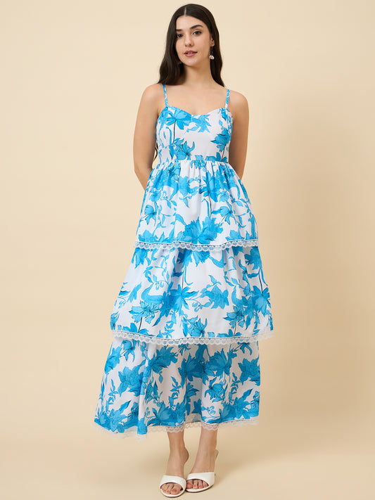 Diya Printed Tiered Lace Midi Dress