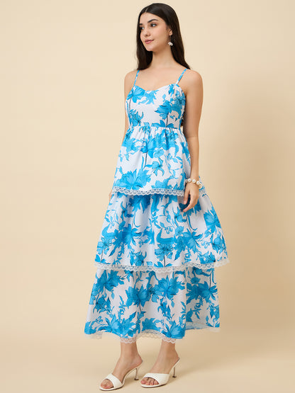 Diya Printed Tiered Lace Midi Dress
