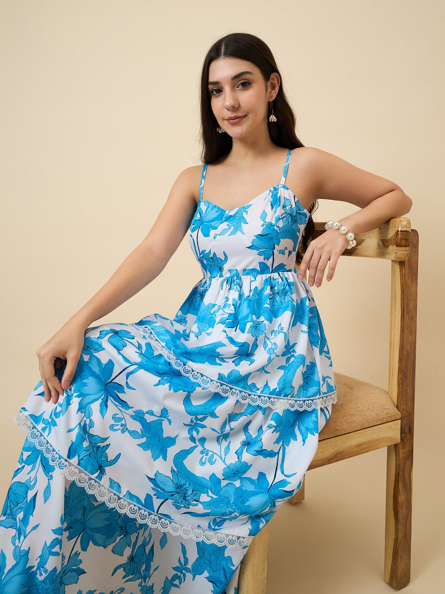 Diya Printed Tiered Lace Midi Dress