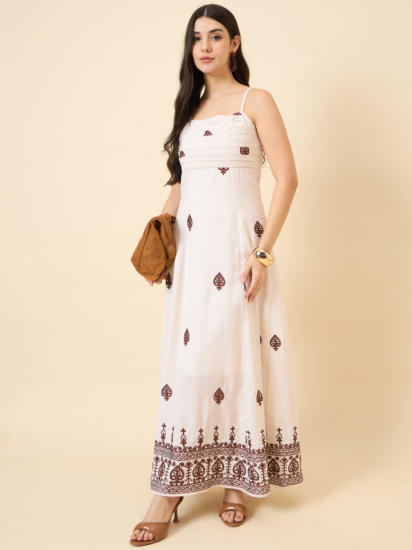 Square neckline maxi dress in white colour