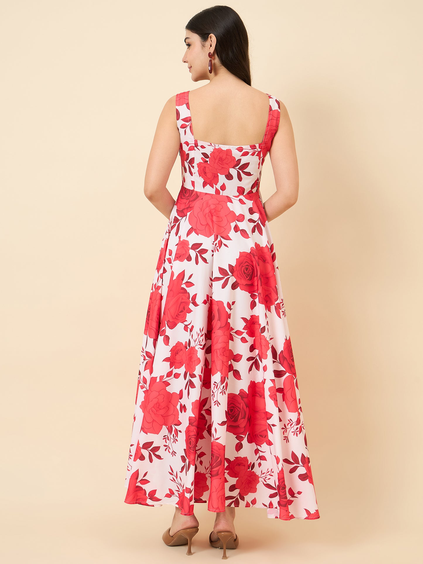 Floral maxi dress in red colour
