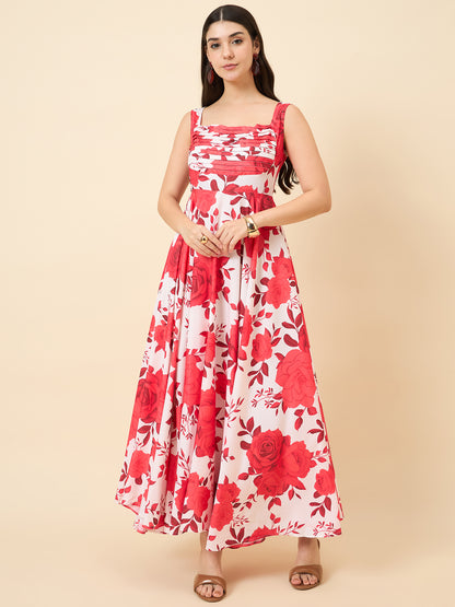 Floral maxi dress in red colour