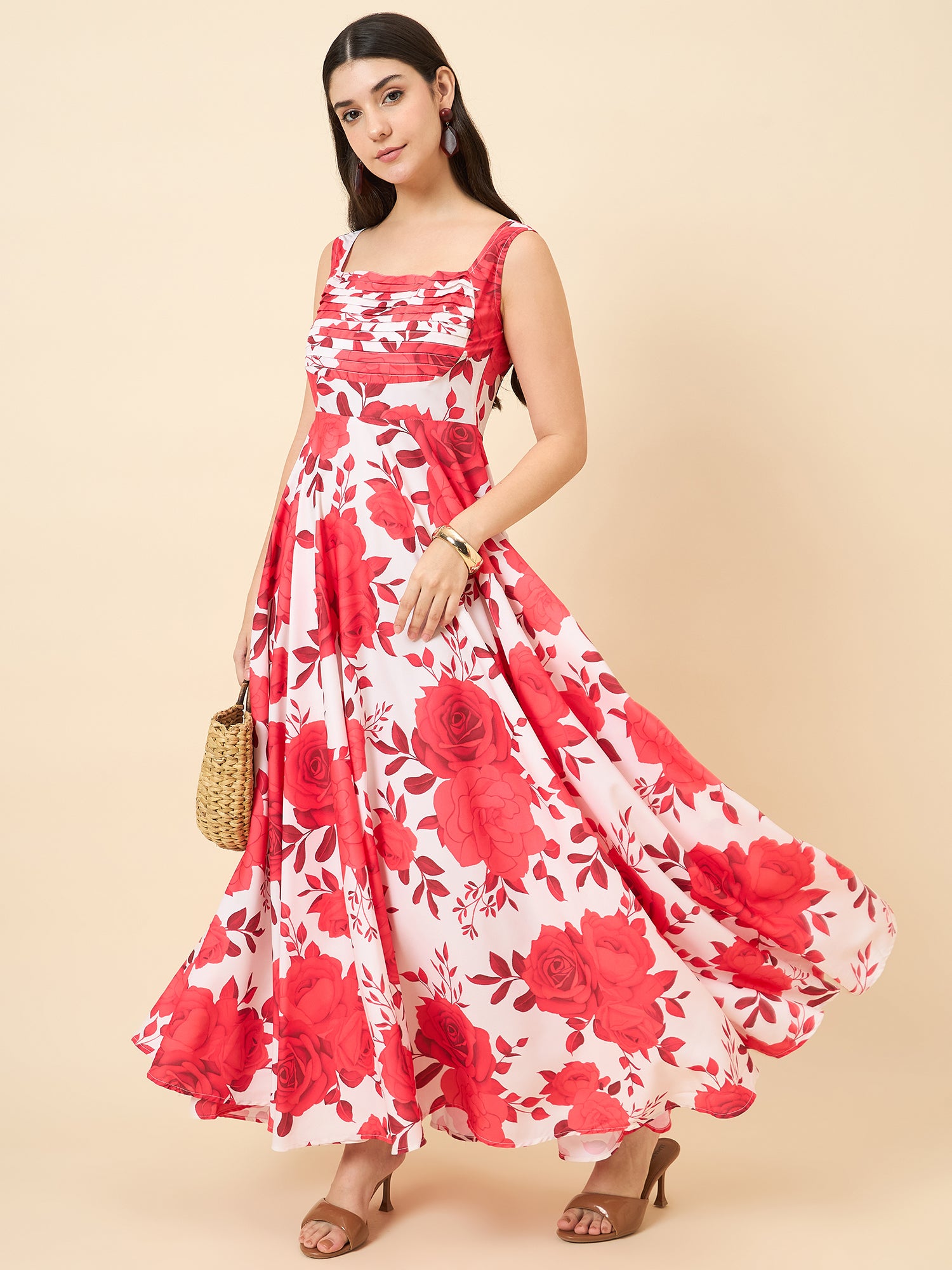 Floral maxi dress in red colour