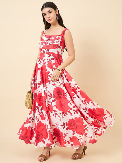 Floral maxi dress in red colour