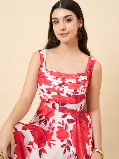 Floral maxi dress in red colour