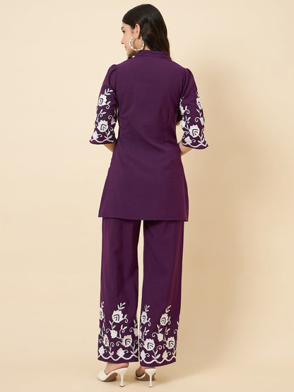 Mandarin Collar Kurta & Elastic High Waist Pants for Women
