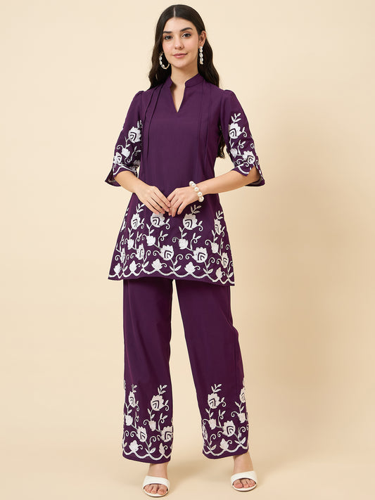 Mandarin Collar Kurta & Elastic High Waist Pants for Women