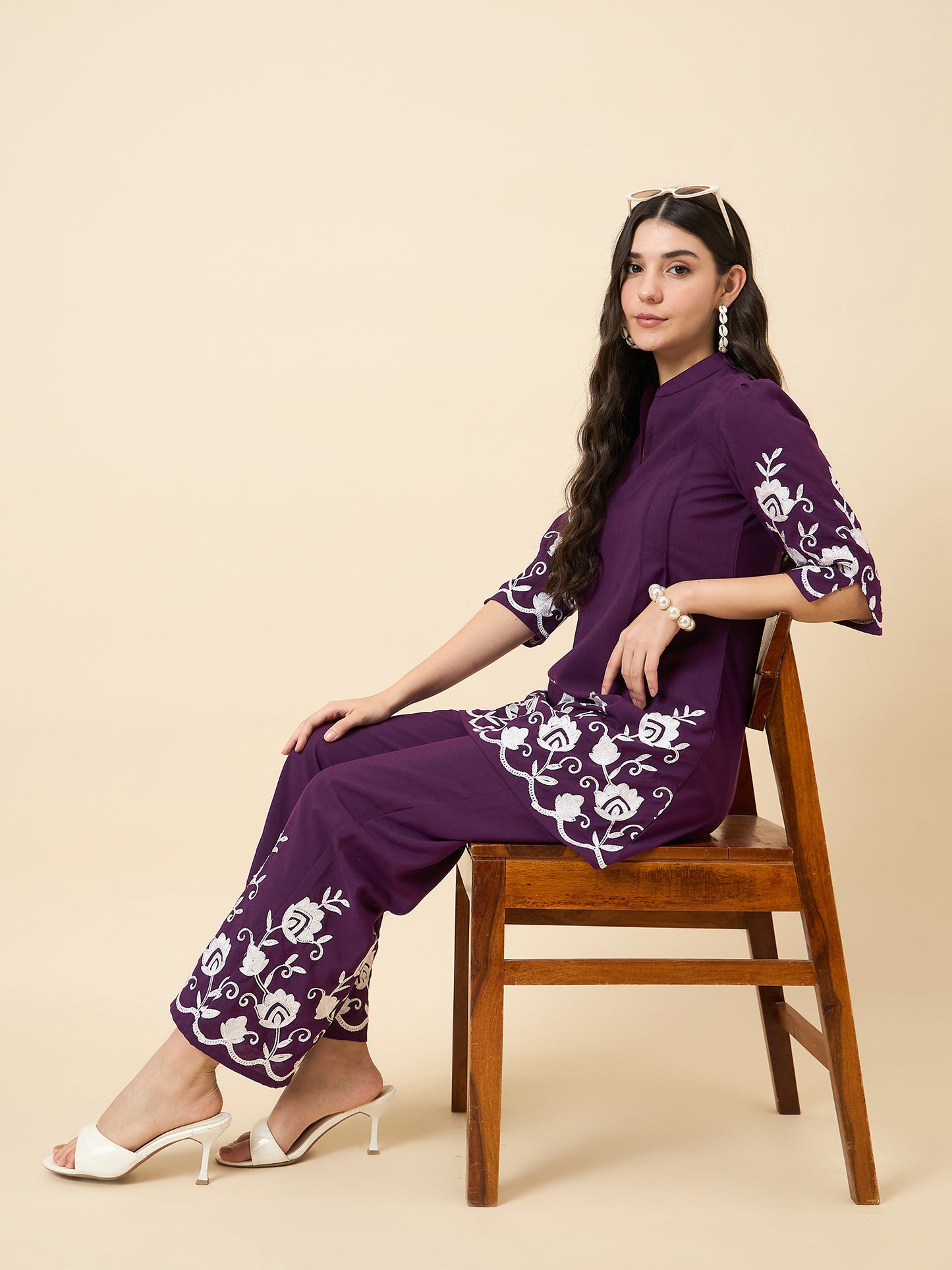 Mandarin Collar Kurta & Elastic High Waist Pants for Women