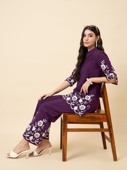 Mandarin Collar Kurta & Elastic High Waist Pants for Women