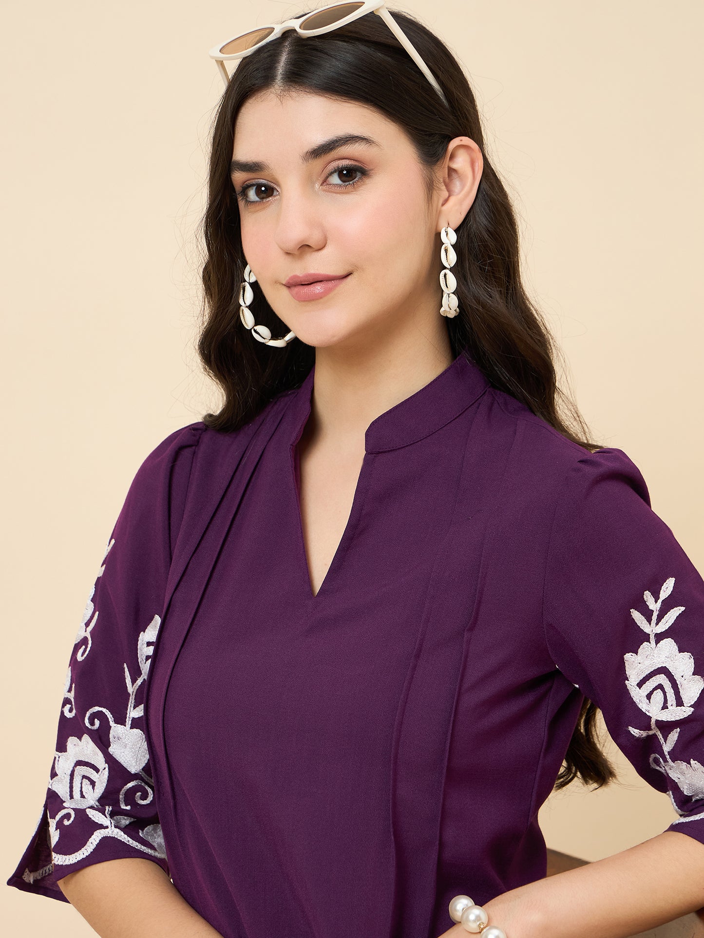 Mandarin Collar Kurta & Elastic High Waist Pants for Women