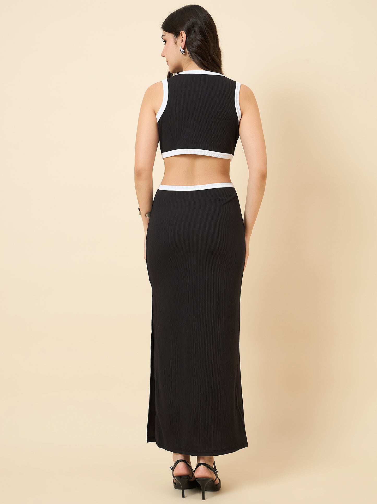 Piping Accent Bodycon Maxi with Side Openings