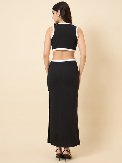 Piping Accent Bodycon Maxi with Side Openings