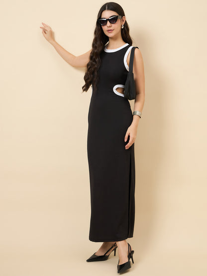 Piping Accent Bodycon Maxi with Side Openings