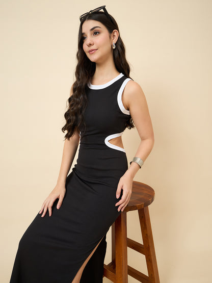 Piping Accent Bodycon Maxi with Side Openings