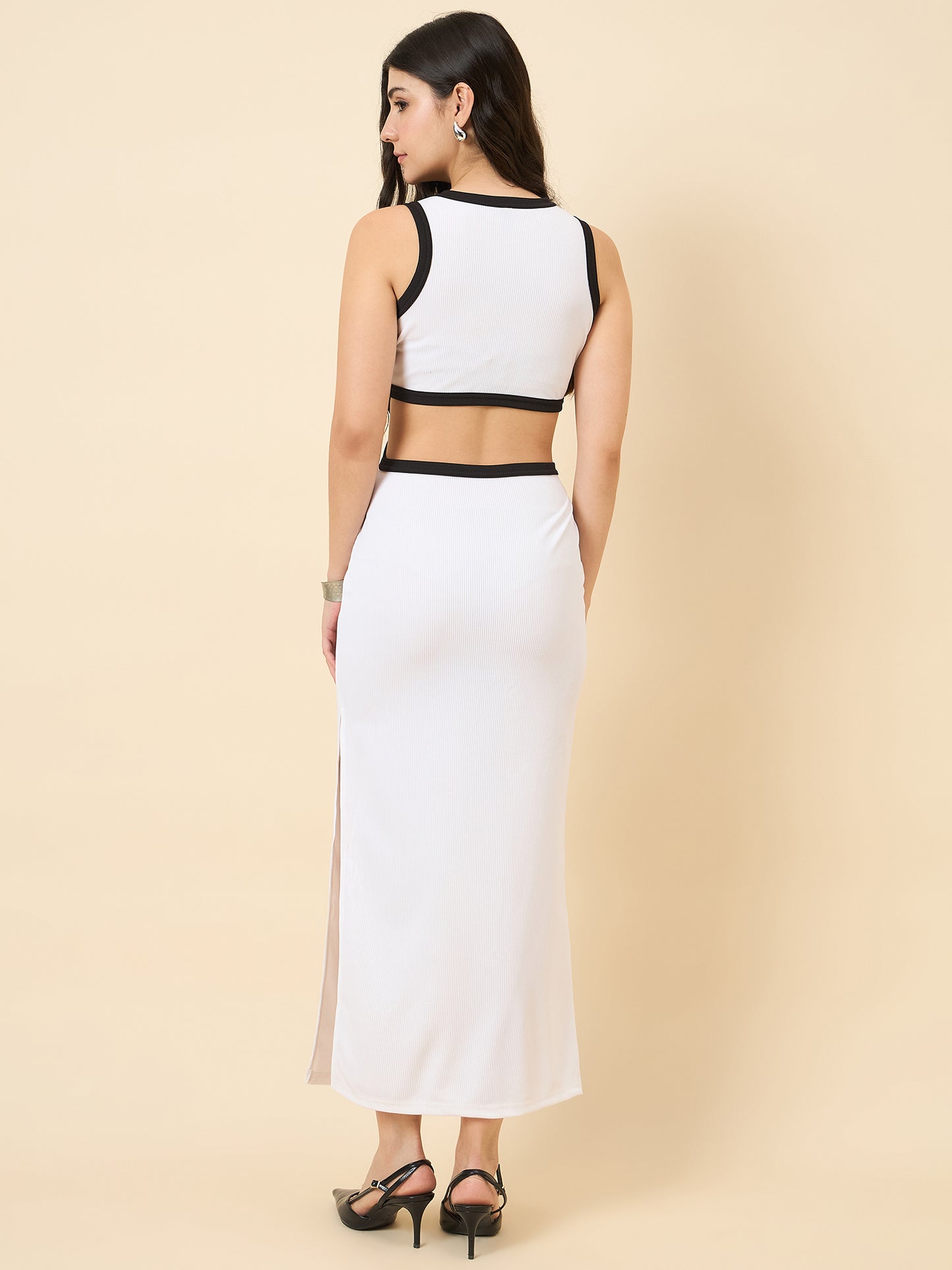 Piping Accent Bodycon Maxi with Side Openings
