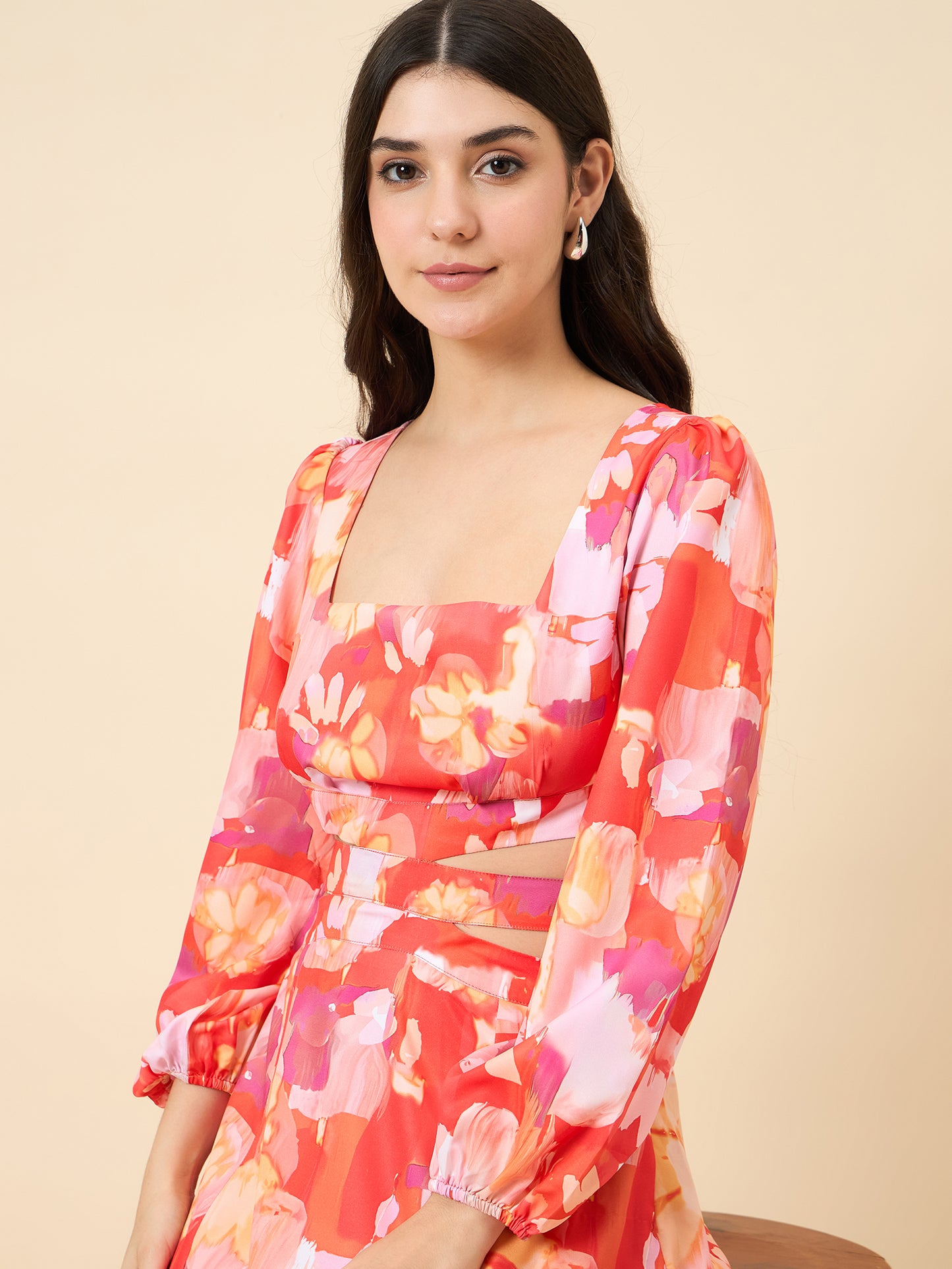 Premium crepe dress in pink colour