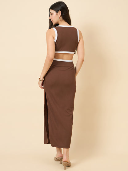Piping Accent Bodycon Maxi with Side Openings