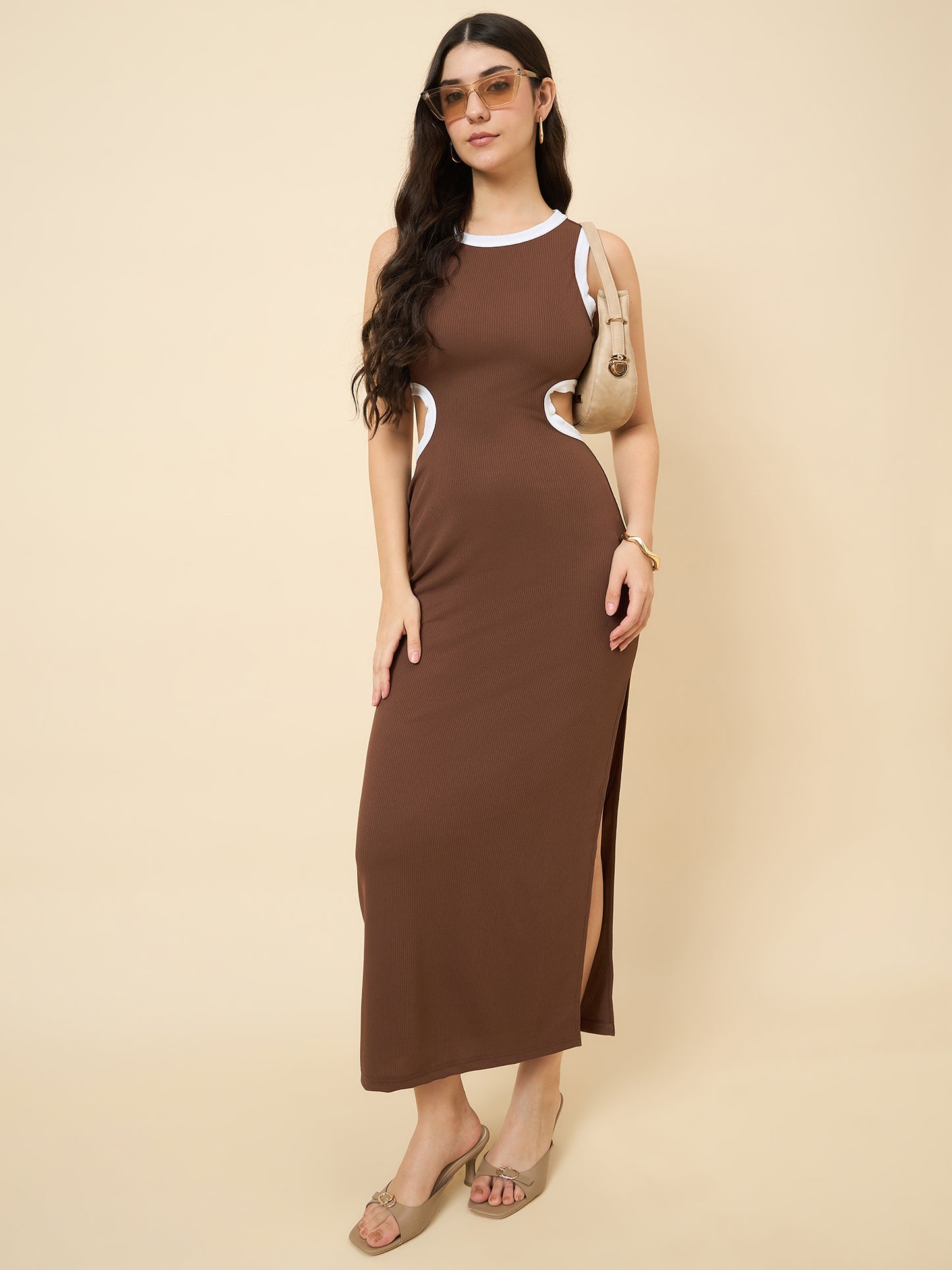 Piping Accent Bodycon Maxi with Side Openings