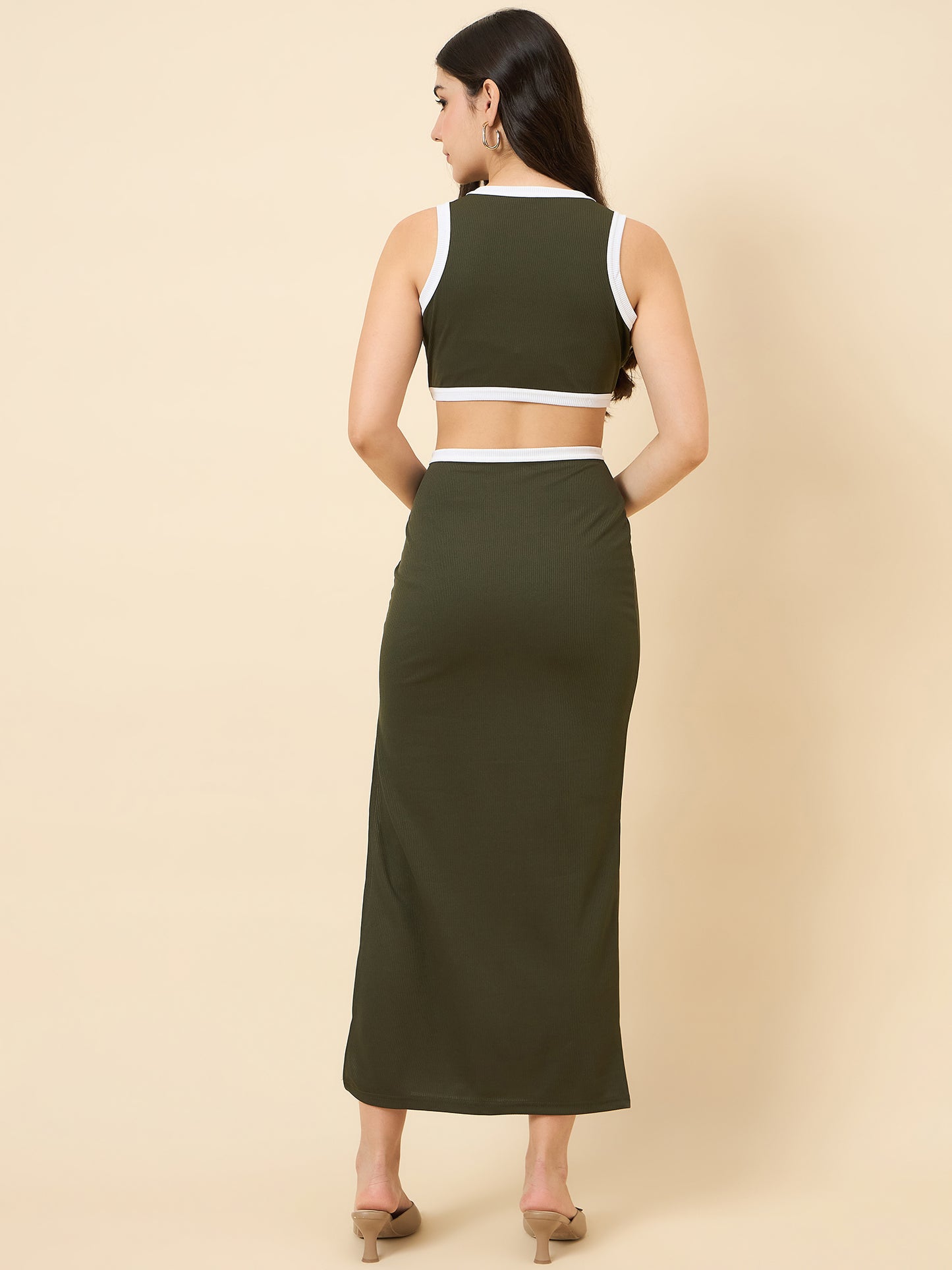 Piping Accent Bodycon Maxi with Side Openings
