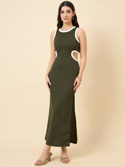 Piping Accent Bodycon Maxi with Side Openings