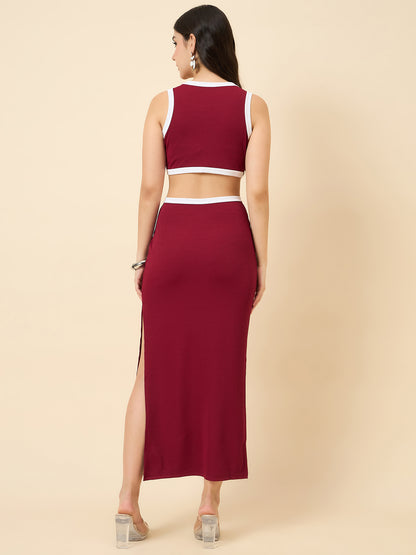 Piping Accent Bodycon Maxi with Side Openings