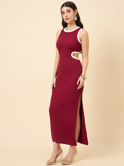 Piping Accent Bodycon Maxi with Side Openings