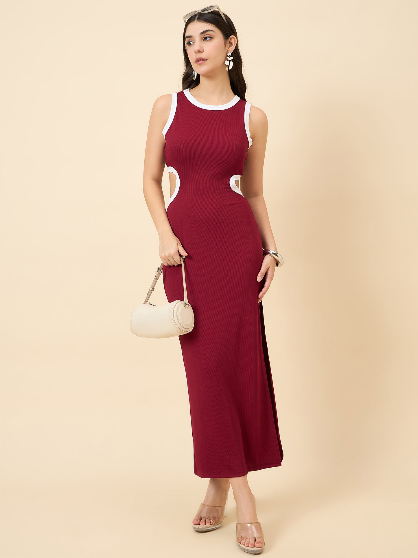 Piping Accent Bodycon Maxi with Side Openings
