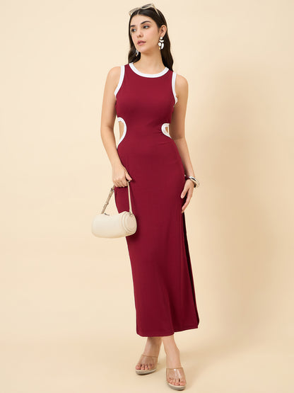 Piping Accent Bodycon Maxi with Side Openings